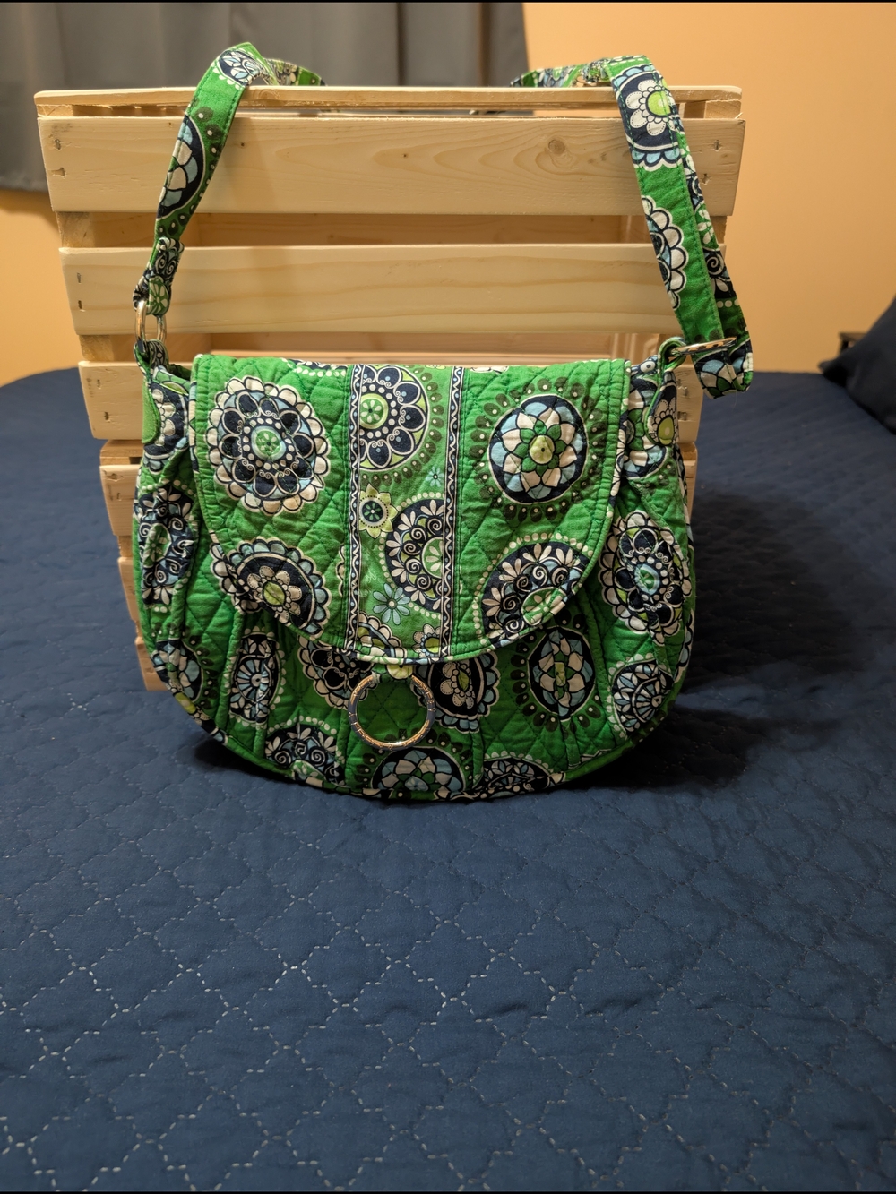 Vera Bradley Green Quilted Floral Medallion Shoulder Bag